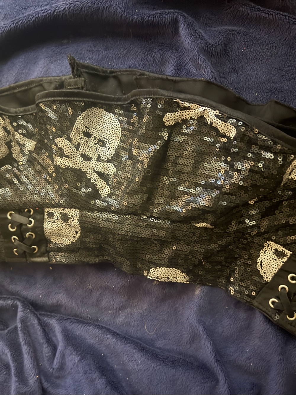 Black Sequin Mini Skirt with Skull Motif